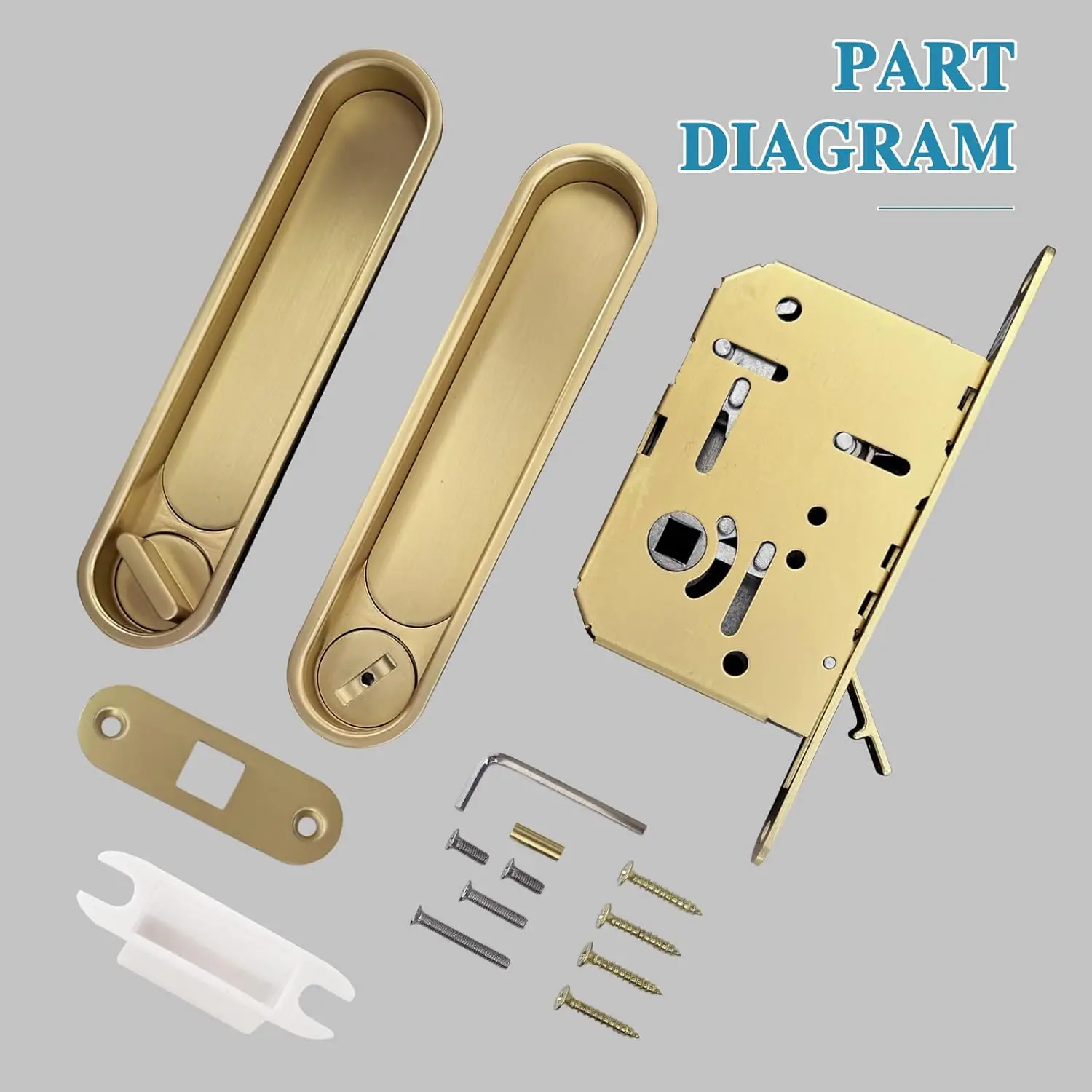 Pocket Door Lock Hardware with Pull Recessed Handle Latch Invisible Sliding Door Lock for Bedroom Kitchen Barn