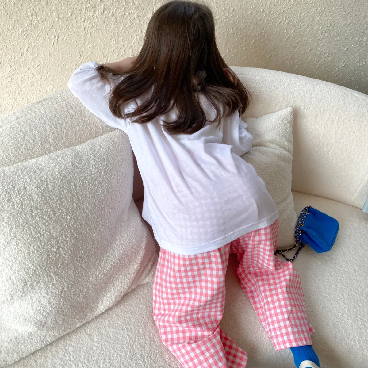 Spring girls cotton plaid Hip pants Kids soft loose trousers 2-7Y
