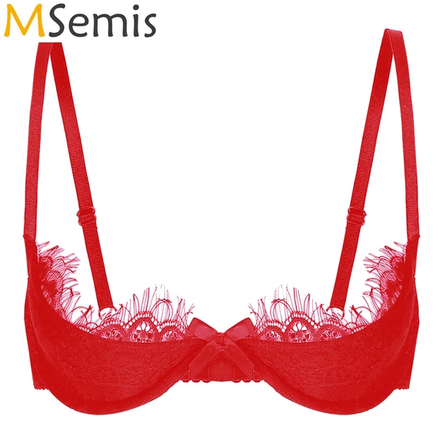 Womens Sheer Lace Open Cup Lingerie Bra Adjustable Spaghetti