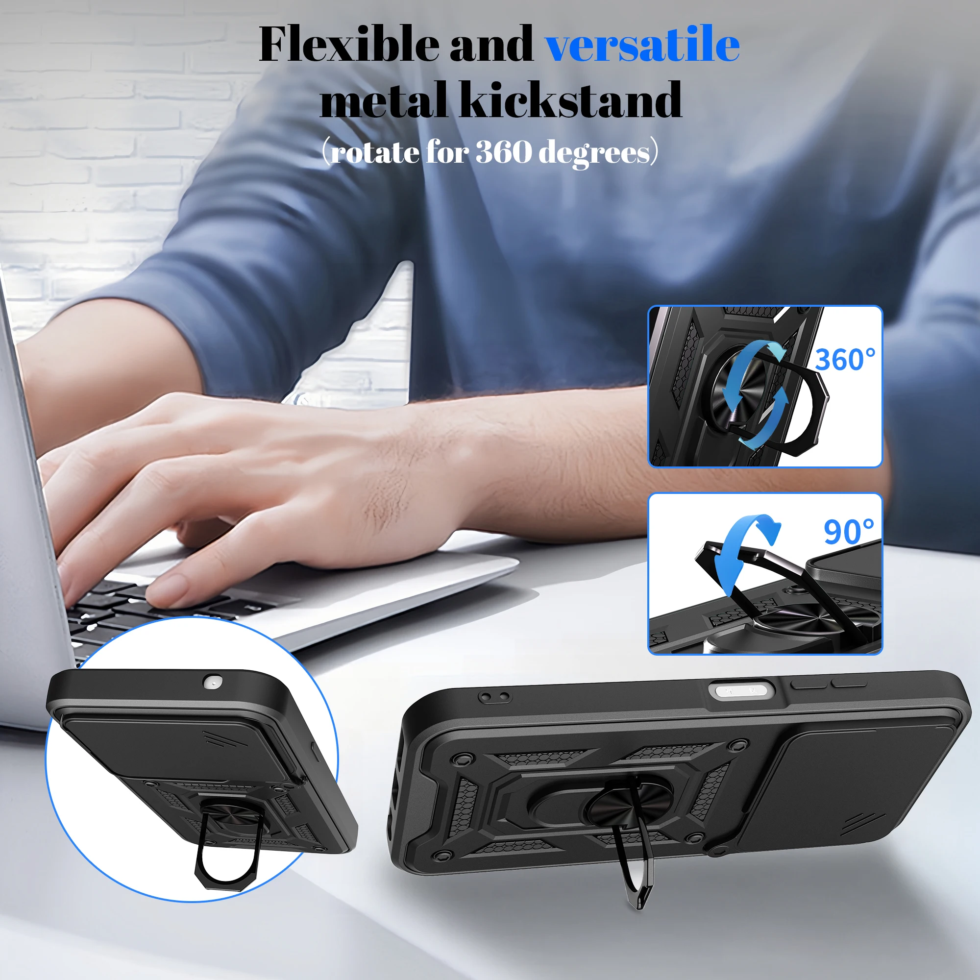 ZTE Blade Protective Slide Camera Ring Kickstand Holder Case