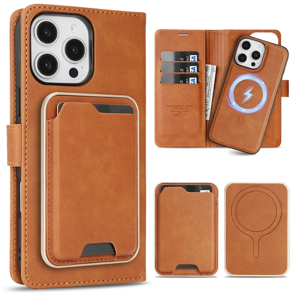 3-in-1 Magnetic Flip Leather Phone Case with Card Holder and Magsafe Compatibility