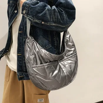 Borse a tracolla Hobos da donna casual di grande capacità Borse a tracolla da donna semplici in cotone perlescente Borse da pendolare femminili