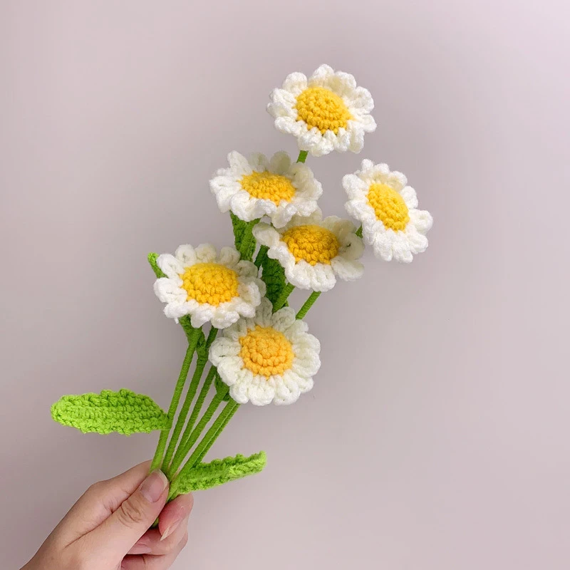 1pc Decorative Finished Artificial Daisy Flowers Hand-knitted Crochet Daisy Bouquet Wedding Handmade
