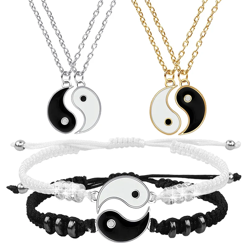 Handmade Tai Chi Yin Yang Couple Bracelets Alloy Pendant Adjustable Braid Chain Matching Lover Bracelets Necklaces Friendship metal bracelet