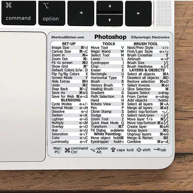 Windows Adobe Photoshop Quick Reference Keyboard Guide Shortcut Sticker No-residue Vinyl Sticker Fit For Laptop Or PC