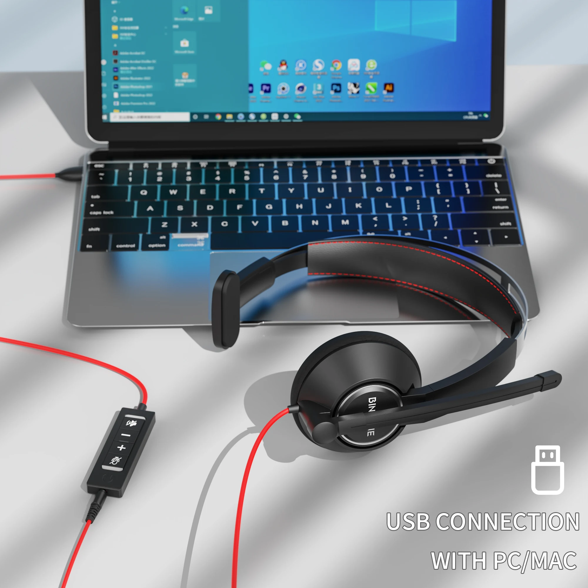 Wired Headphones Wired Headset BINNUNE Headset With Mic for Laptop PC Computer Wired Work Headphones with Noise Cancelling Mic for Zoom Office Conference