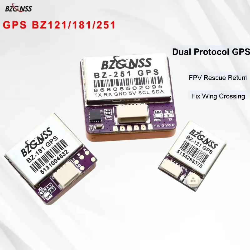 Módulo GPS de Protocolo Duplo BZGNSS BZ121 BZ181 BZ251 para Drones FPV, Resgate e Retorno Automático em Caso de Perda de Controle de Asas Fixas