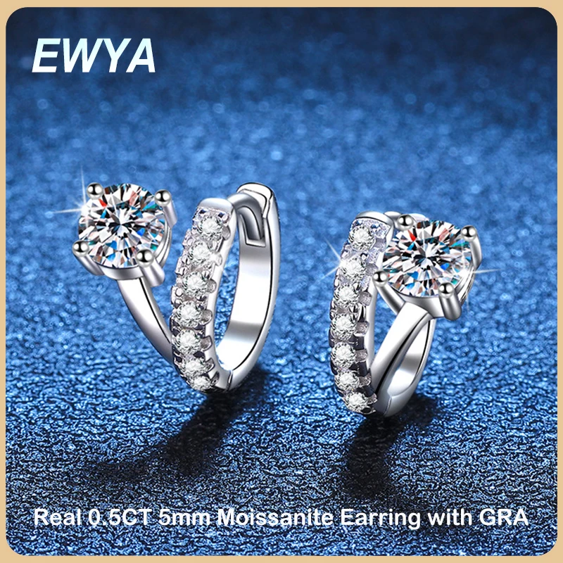 

EWYA New In D Color 0.5CT 5mm Asymmetric Moissanite Hoop Earrings For Women S925 Silver Plated 18K Diamond Earring Ear Buckle