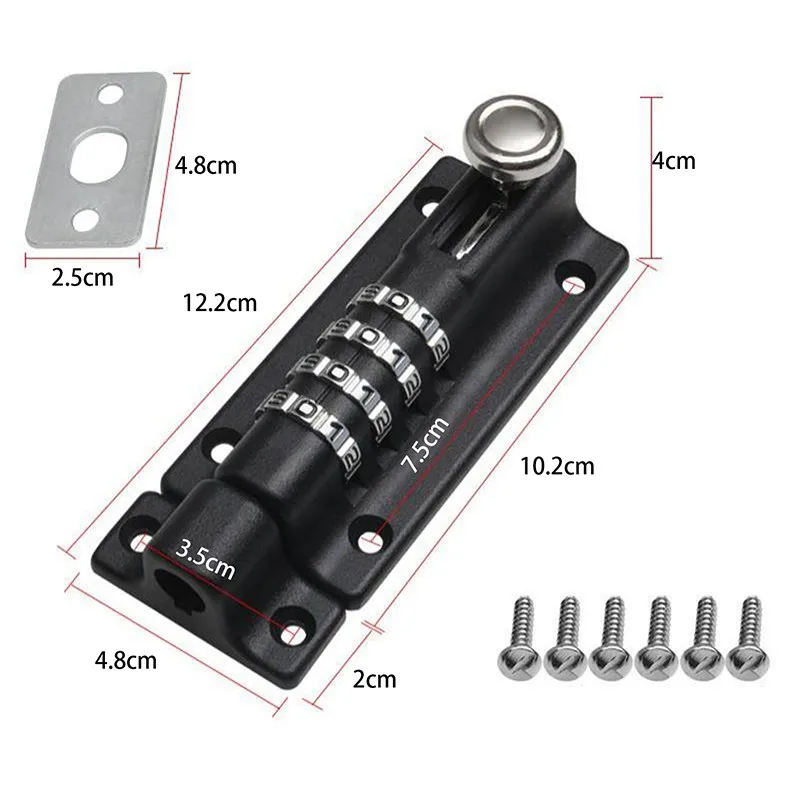 Password Lock Black Silver Bolt Metal Door Latch Anti-theft Safety Combination Digit Padlock Outdoor Home Wood Gate Hardware combination padlock door lock buckle