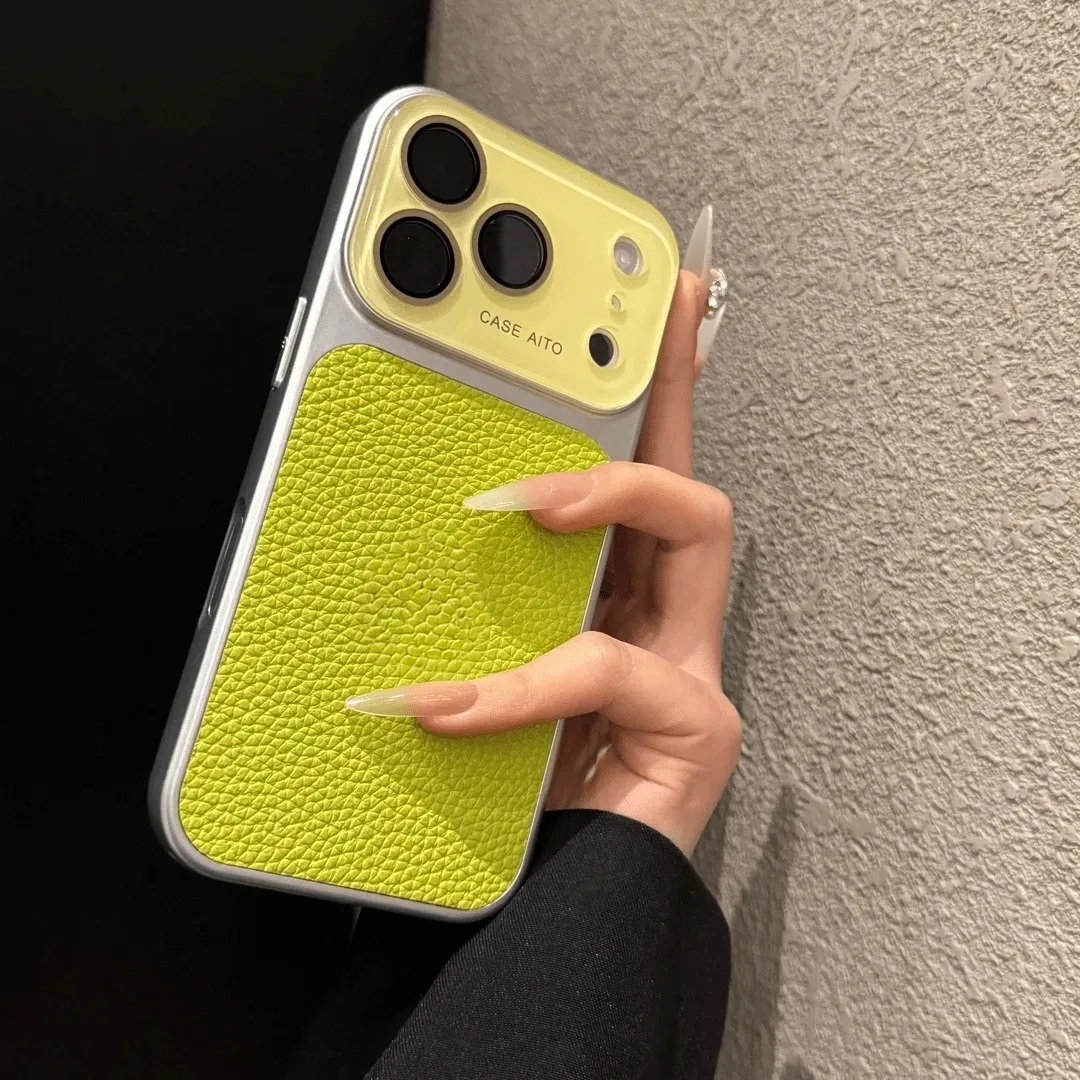 Luxury PU Leather Phone Case with Creative Color Block Design and Large Window Lens Protection