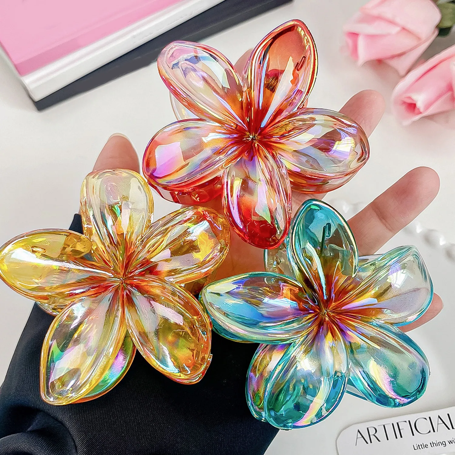 

Fashion Women Beach Vacation Bohemia Egg Flower Hair Clips Flower Large Hair Claw Hairpin Women Girls Shark Clip Accessories 7cm