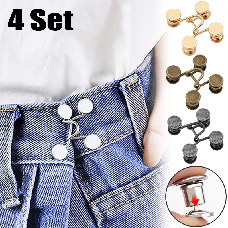 4SetNailfreeMetalJeansButtonSnapsDetachablePantsClipsButtons