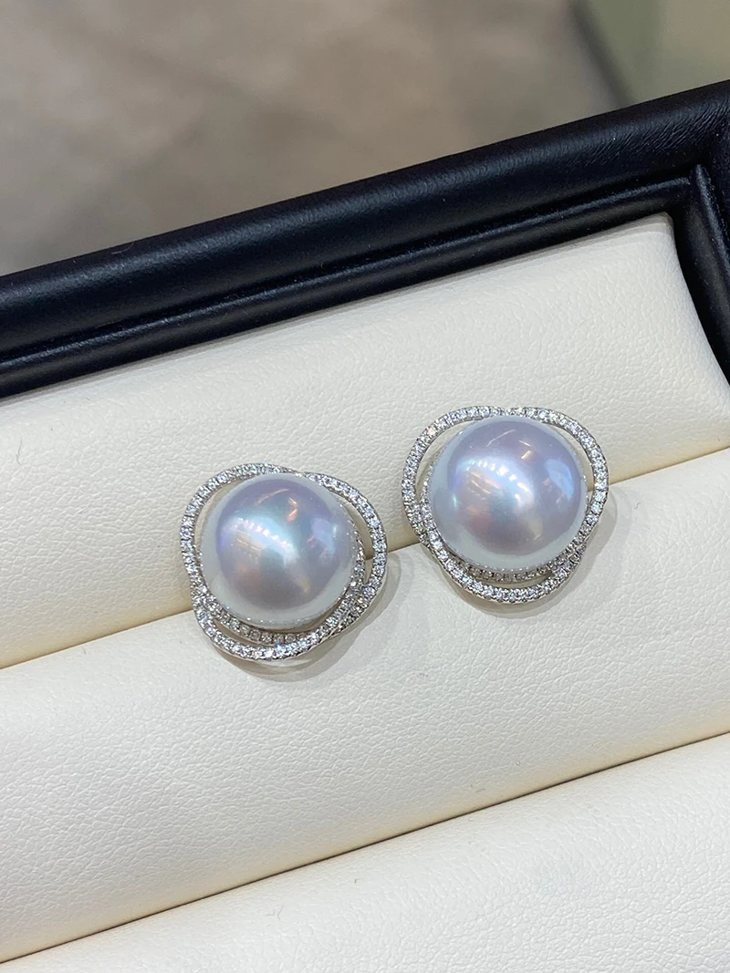KUGG PEARL 18k White Gold Earrings 12-13mm Natural Australian White Pearl Stud Earring Luxury Diamond Jewelry for Women 6 KUGG PEARL 18k White Gold Earrings 12-13mm Natural Australian White Pearl Stud Earring Luxury Diamond Jewelry for Women - Image 6