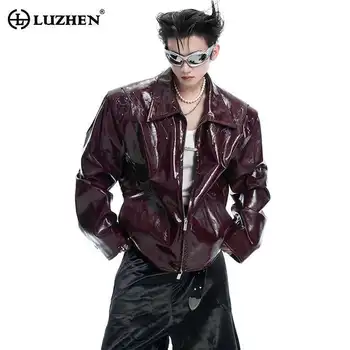 LUZHEN Originale Lucido PU Grande Risvolto Giacca di Pelle da Uomo 2025 di Nuovo Modo di Alta Qualità Del Design Del Ricamo di Strada Cappotto Maschile LZ9917 1