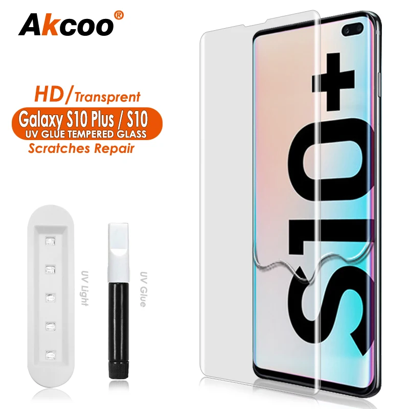 Akcoo Galaxy S10 Plus Screen Protector UV Full Screen Glue
