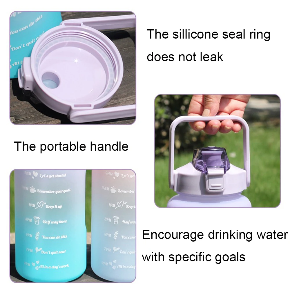 2L large capacity Water bottle With Straw High Quality plastic Gradient Color Water Cups Outdoor drinking kettle Sports Bottle cheap glassware