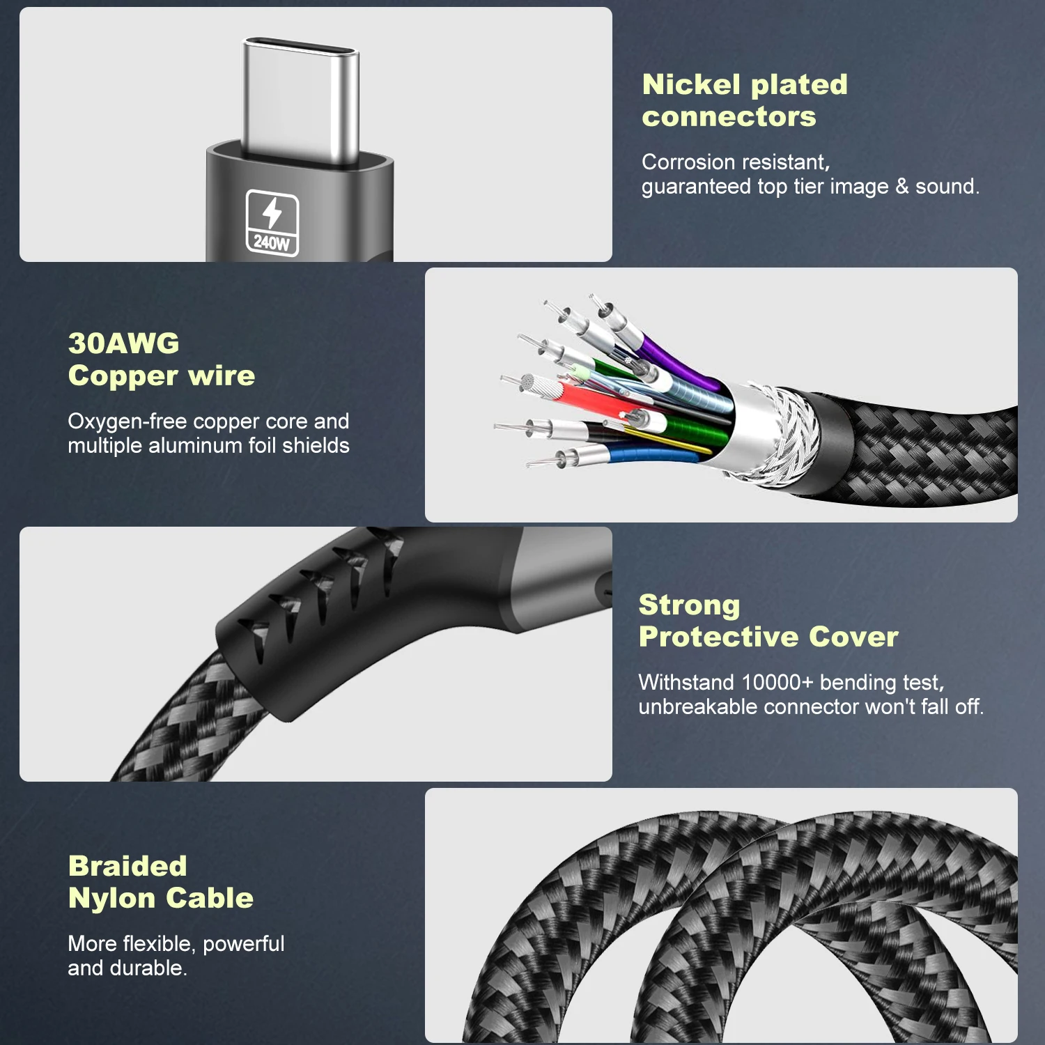 타입 C 연장 케이블 고속 충전 케이블 익스텐더 남성-여성 USB C 4 UHD 비디오 40Gbps 240W PD3.1 썬더볼트 4/3 지원