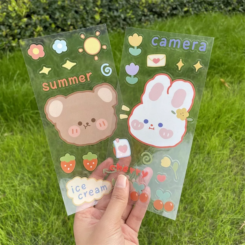 

100pcs Kawaiis Stickers Transparent Pvc Waterproof Stickers Ins Cute for Kids Girl Cup Phone Cases Notebooks Stickers Pack Kawai