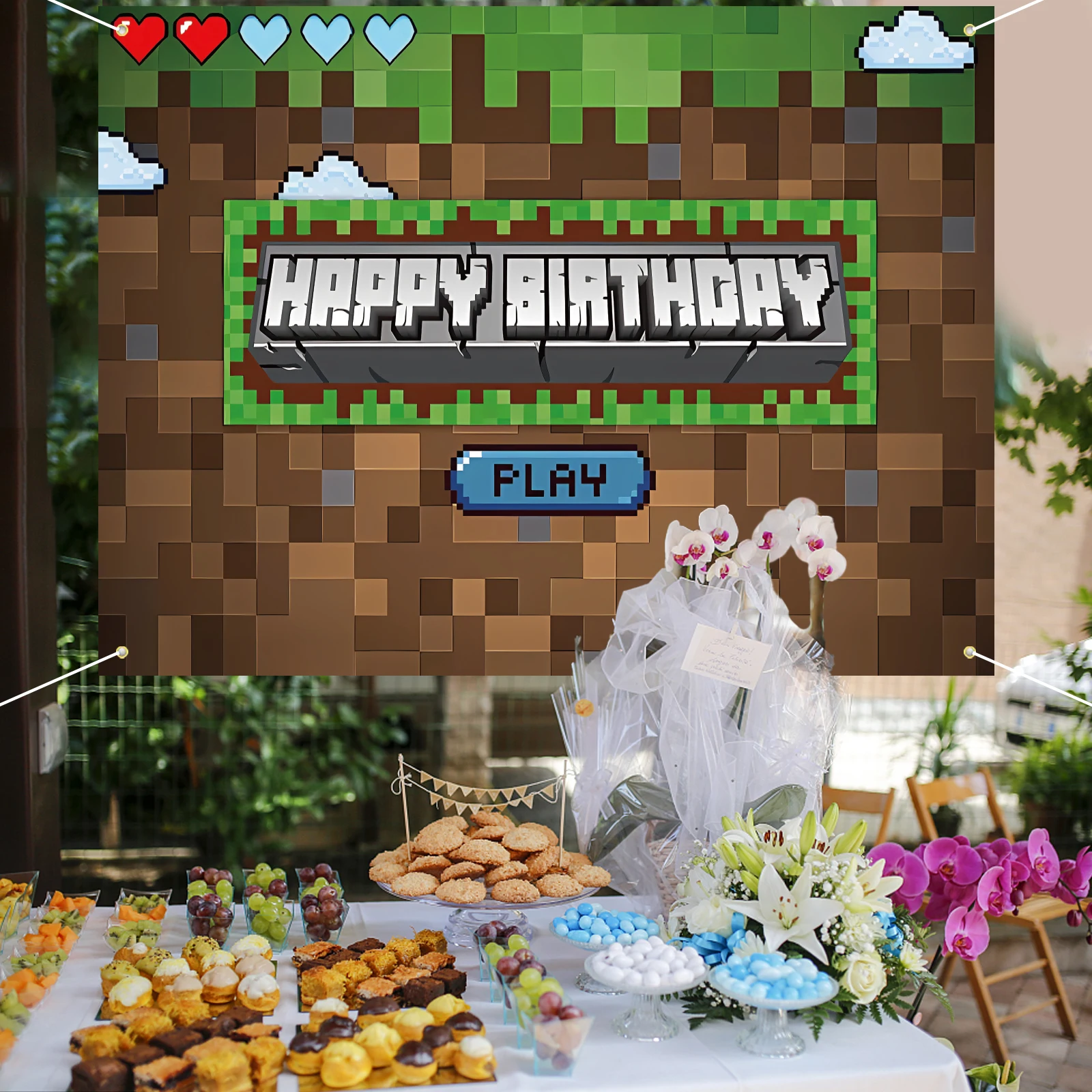 Bannière D'anniversaire Thème Pixel 100x150 Cm - Décoration De Fête Pour Enfants, Garçons, Passionnés De Jeux Vidéo - Toile De Fond Photo Vibrante Et Réutilisable En Polyester
