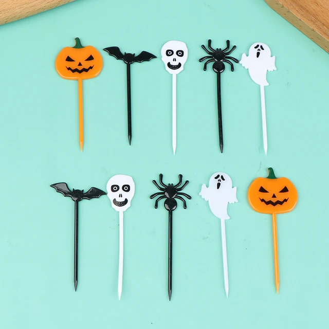 10Db/Szett Rajzfilm Gyerekek Sütemény Desszert Fogpiszkáló Ebéd Szedése Halloween Gyümölcs Villa Food Fork Bento Ebédek Party Dekoráció - Image 3