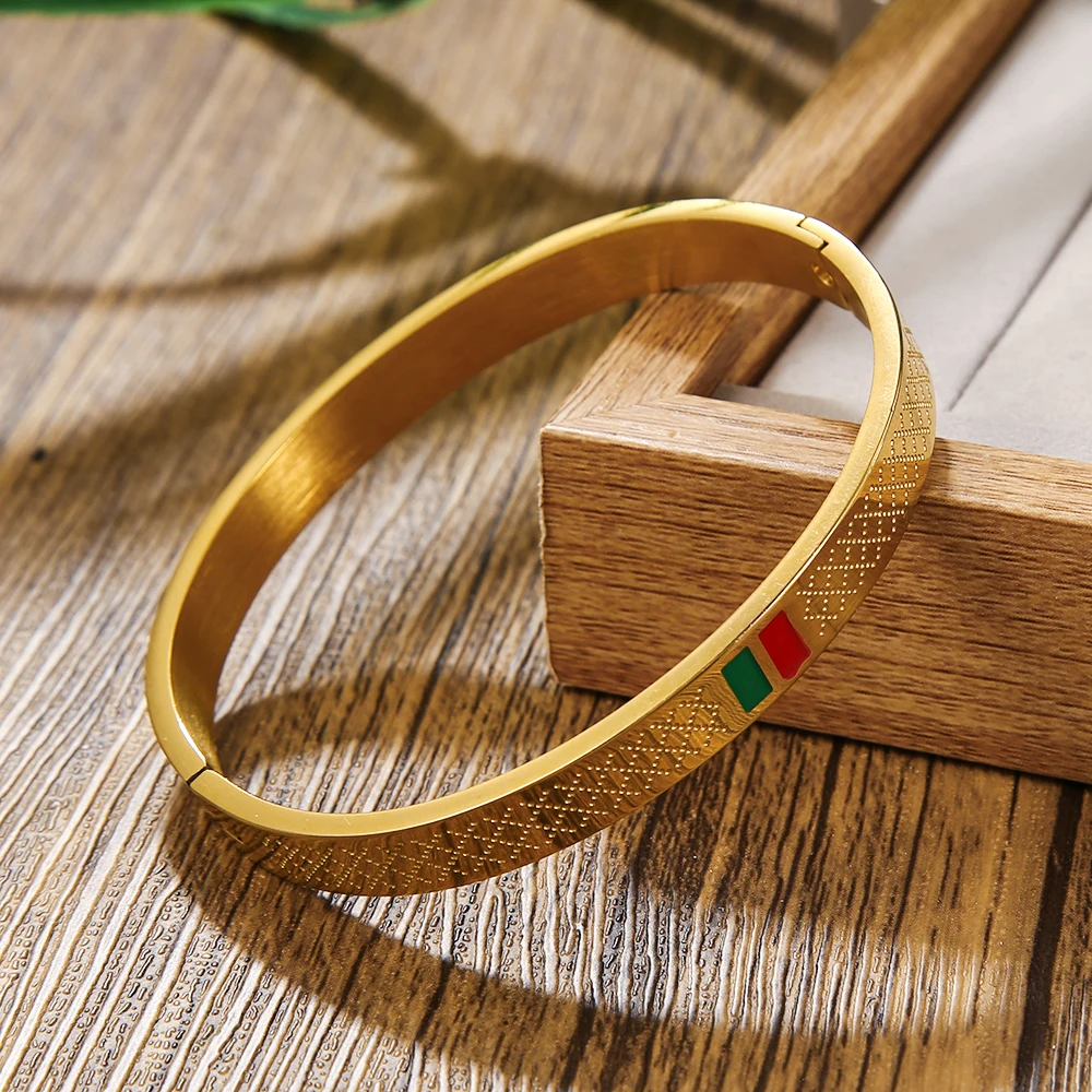 Luxury Round Enamel Stainless Steel Bangles & Bracelets No Fade Color Open Bangle For Women Girls Men Wedding Lover Jewelry 5