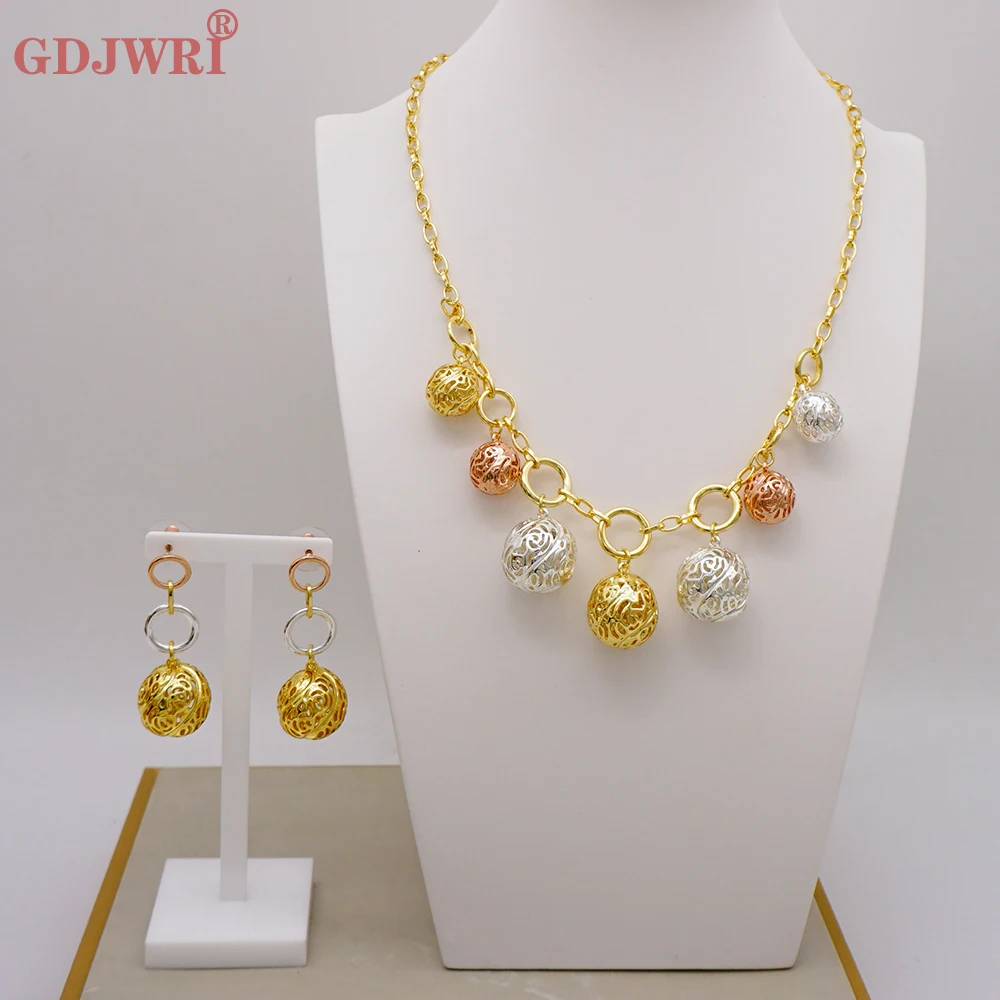 

2022 Модное изящное ожерелье из Дубая с золотым покрытием и круглым шариком, серьги, ювелирные изделия для женщин, элегантный подарок на свадьбу, жену, ювелирные изделия