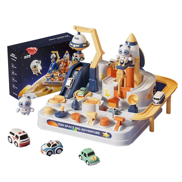 Cartoon Space Panda Racing Rail Car Toys Children Rocket Track Car Adventure Game Brain Mechanical Interactive Kid Toy Car Gift 1
