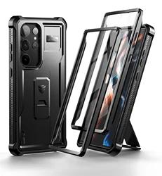 Heavy Duty Military Grade Protective Case with Built - in Screen Protector and Kickstand - Galaxy S23 Ultra (Black)