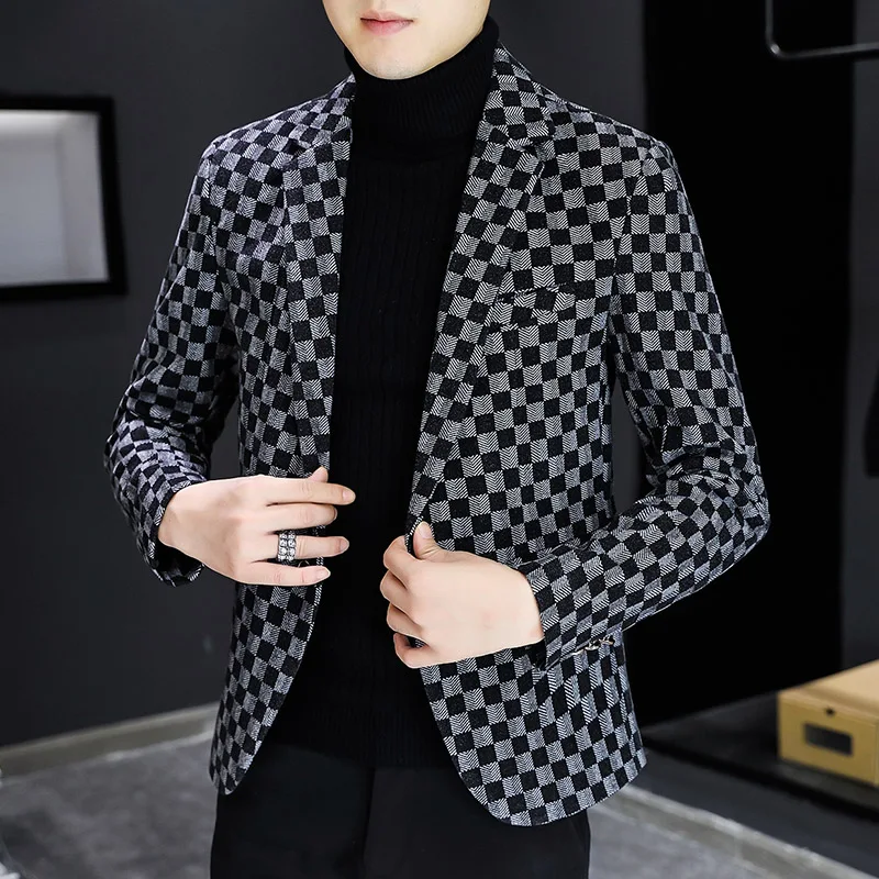 Autumn Winter Men Suits Jackets Suit Jacket New Luxury Fashion Personality Suit Fit Leisure Comfort Classic Plaid British Fashion Blazer Coat