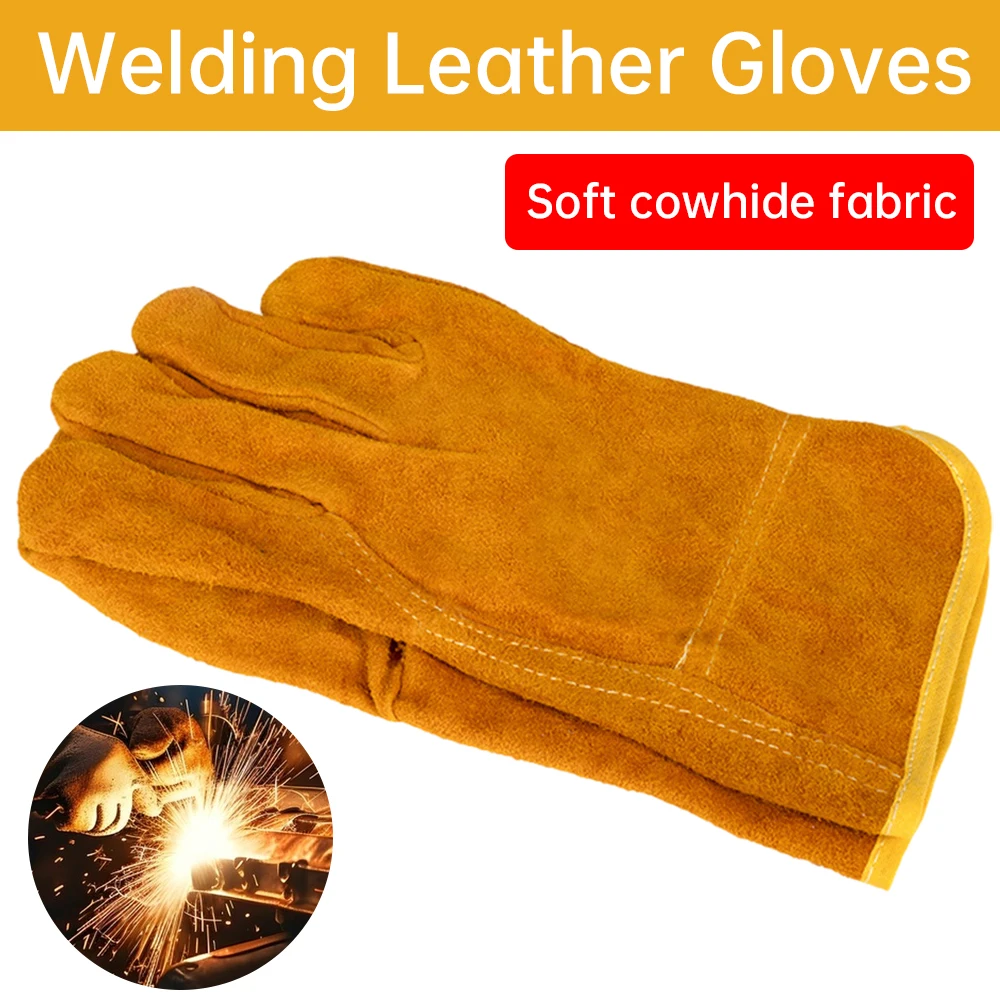 1 Pair Durable Cow Leather Welder Gloves Wear-resistant Anti-Heat Sports Motorcycle Driver Work Safety Gloves For Welding Metal