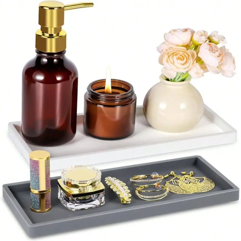 Thickened Bathroom Counter Tray Rectangular Shatterproof Silicone Storage Tray Lightweight Soap Dispenser Tray Home Decor