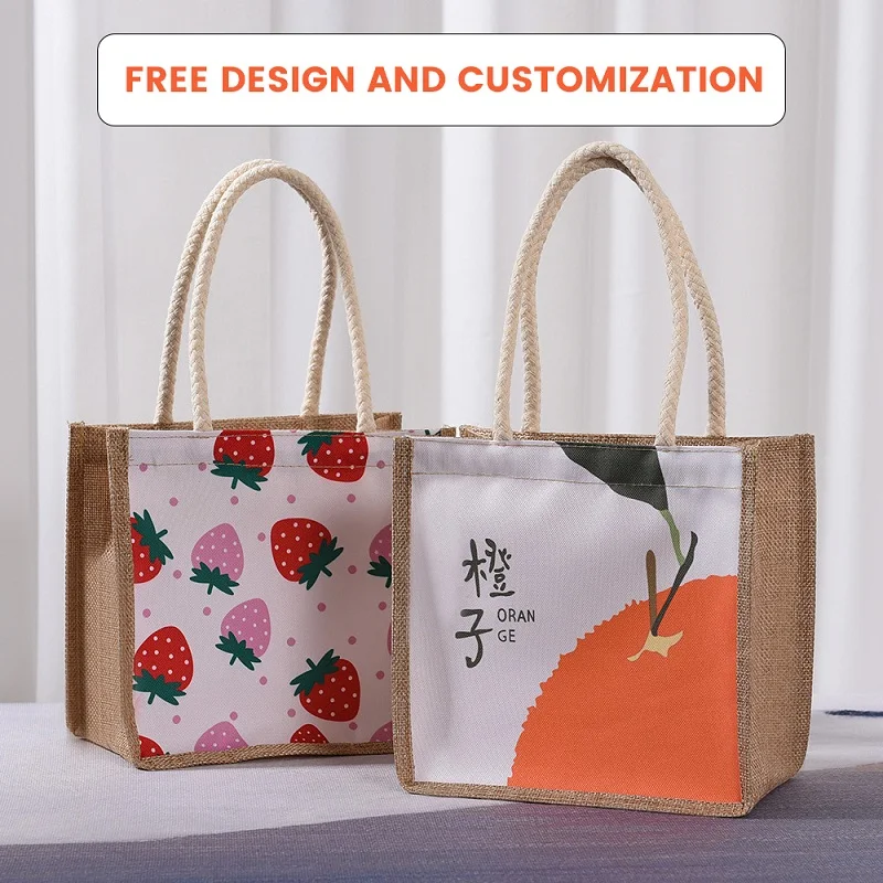 

Printed Linen Bag Shopping Bags Cartoon Handbag Lunch Bag Shopping Bag Portable Travel Dinner Container Bento Bag Tote