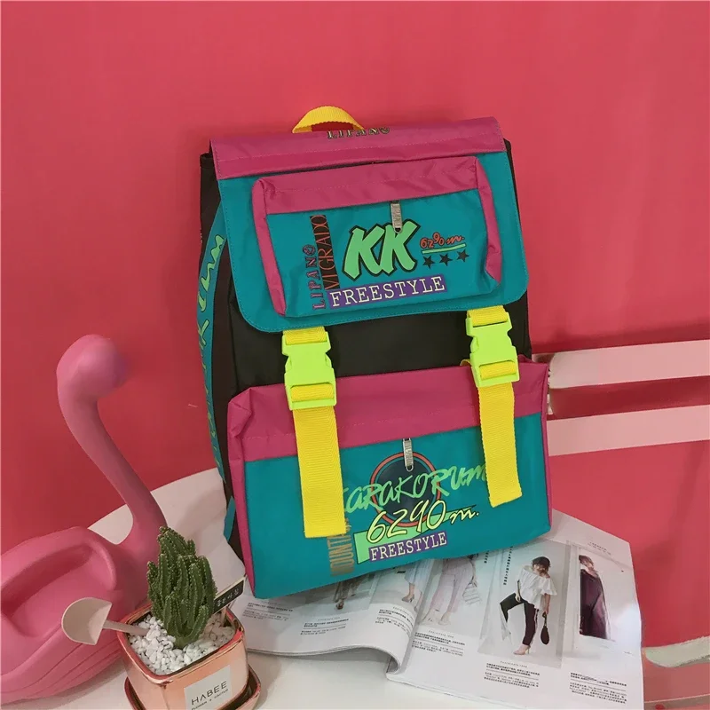 Trendy Japanese High-capacity Students Backpack Contrast Color Harajuku Men Women Schoolbags Y2k Fashion Letter Print Backpacks 6