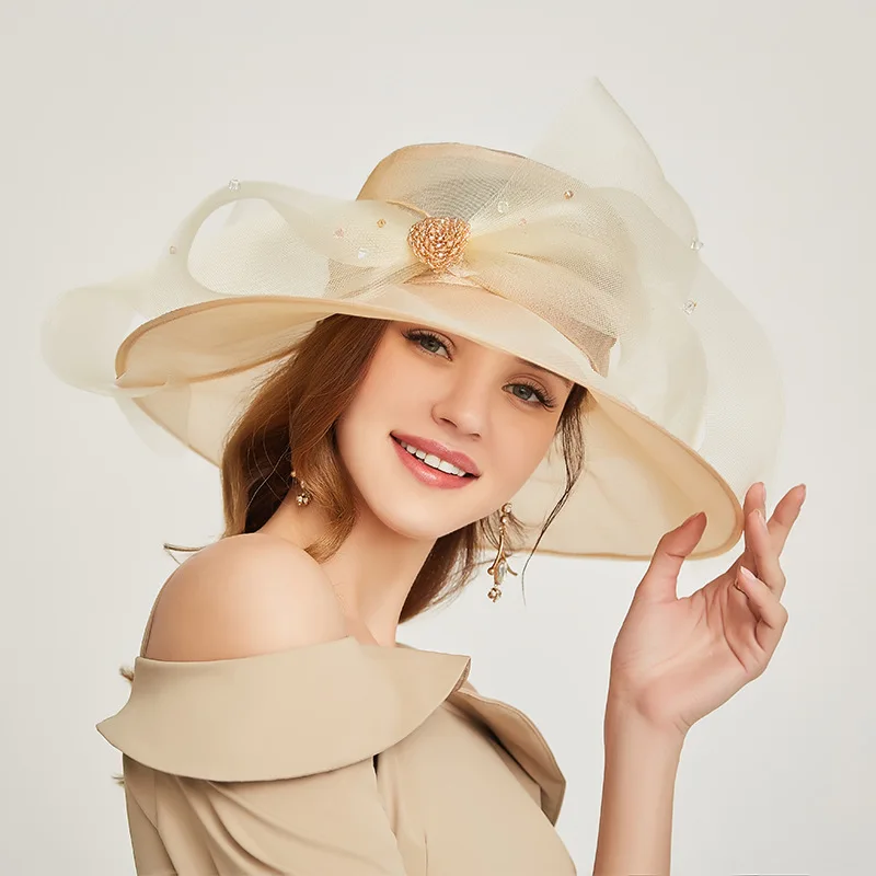 

Fashion personality organza flat cap exquisite elegant British style banquet top hat women's travel sunscreen visor hat