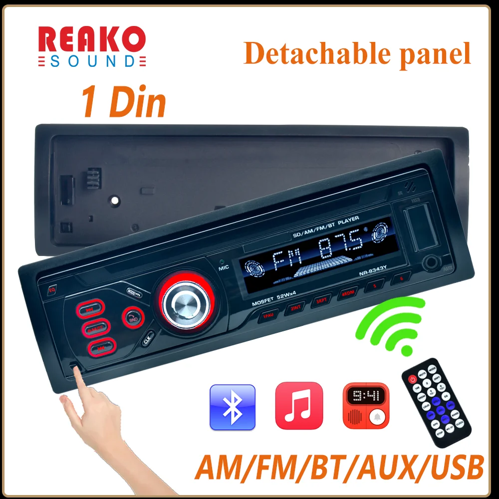 Reako 1din Car Radio Detachable Panel Am Fm Radio Tuner With Led Segment Displays Aux Input Usb