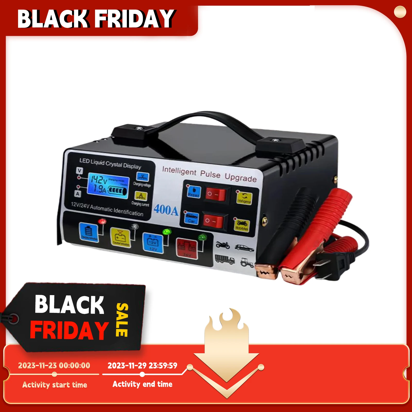 MetalCarBatteryCharger12V24V220WFullAutomaticCarBattery