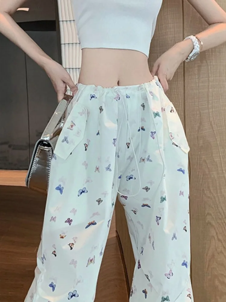 

Брюки-карго женские с цветочным принтом, уличные штаны с завышенной талией, повседневные длинные модные стильные брюки с Кулиской в стиле пэчворк