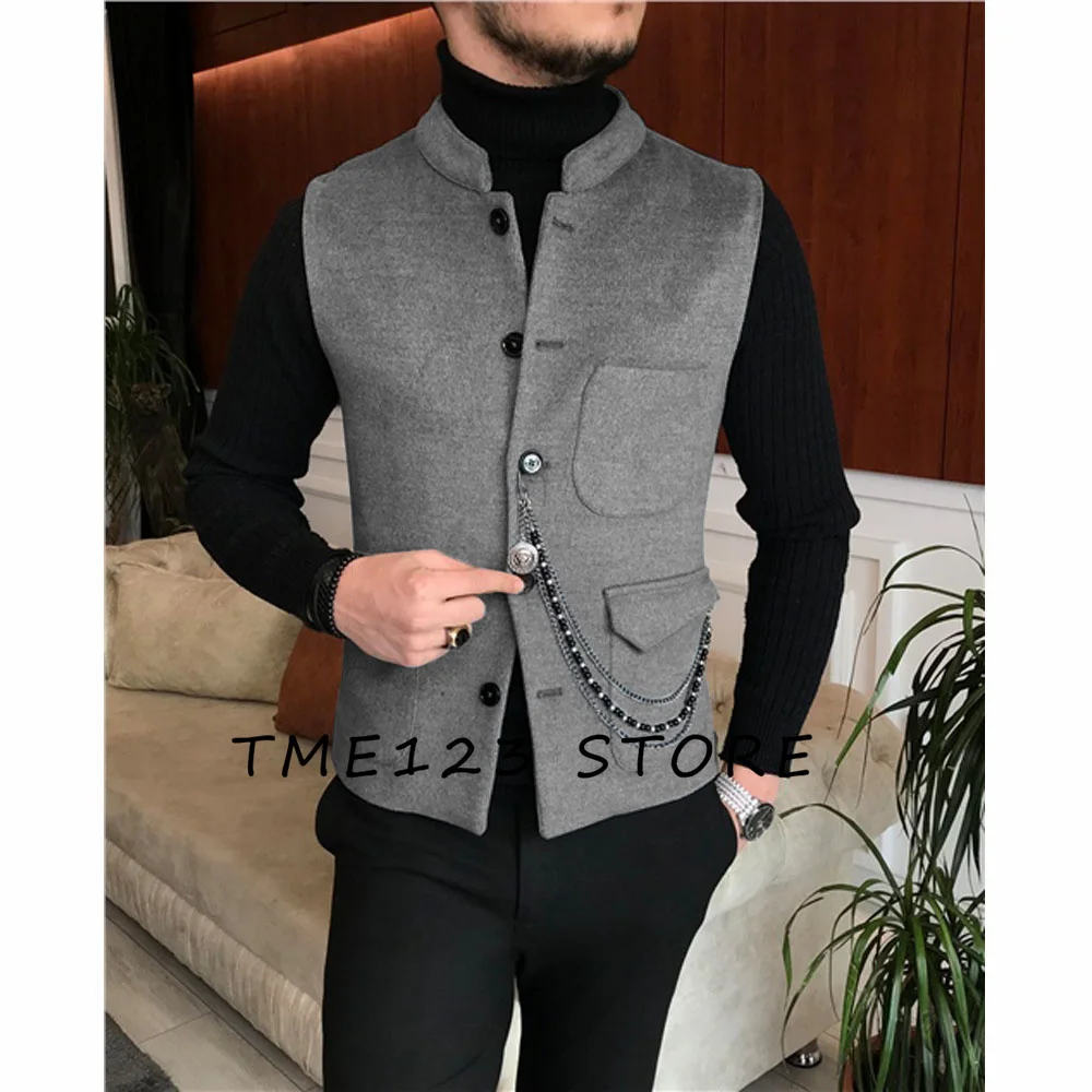 New Men's Wool Vest Suit Vest Slim Single breasted Designer Brand Sleeveless Formal Coat Top Adult Dress Tuxedo 2023