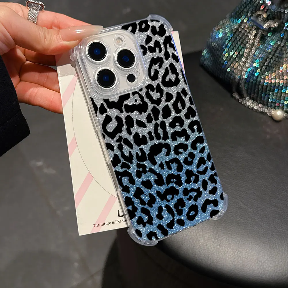 Luxury Black Leopard Print Anti-Fall Bling Clear Phone Case