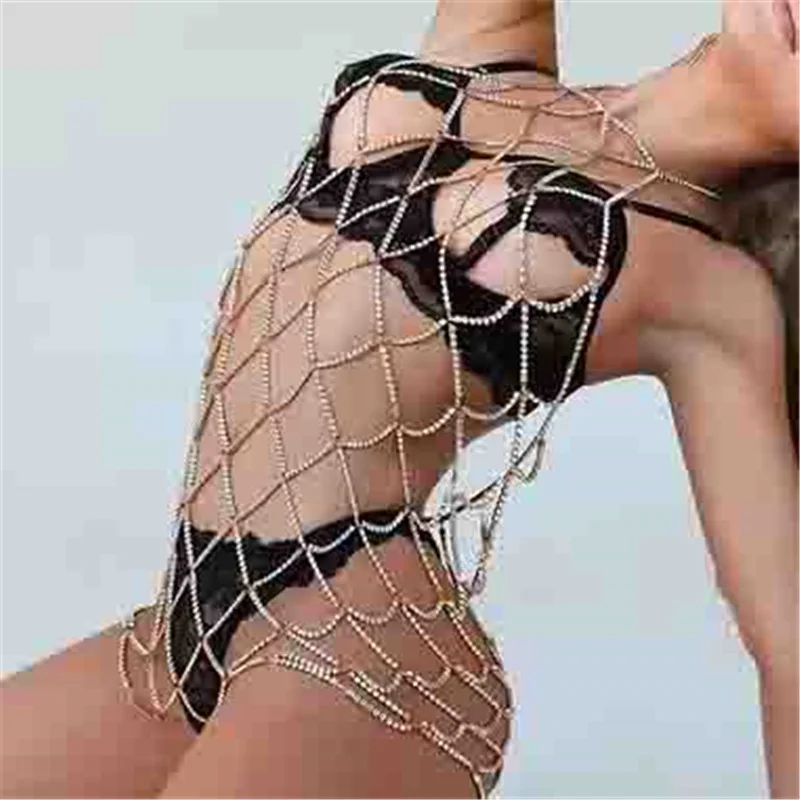 

Body Chain Sexy Bikini grid Skirt chain Rhinestone Bra Chain Party Nightclub Euro-American Bra Shorts Set Body jewelry