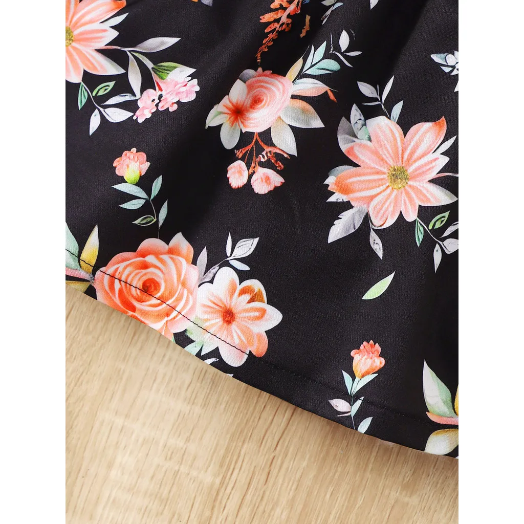 Girls Dress Baby Girl Dress Baby Girl Summer Clothes Floral Print Sleeveless Dresses Pastoral Style Wedding Party Dress with Bow for Toddler Girl 0-3 Years