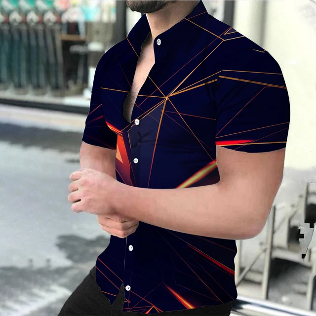 Summer Fashion Men's Social shirts Turn-down Collar Buttoned Shirt Casual Starry Sky Print Short Sleeve Tops Mens Clothing S-4XL DX-1448