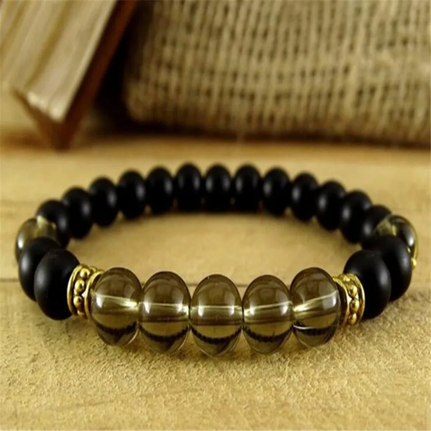8mm Frosted Obsidian citrine Gemstone Mala Bracelet 7.5 inch Men Stackable Party Teens Bohemian Charm Prayer