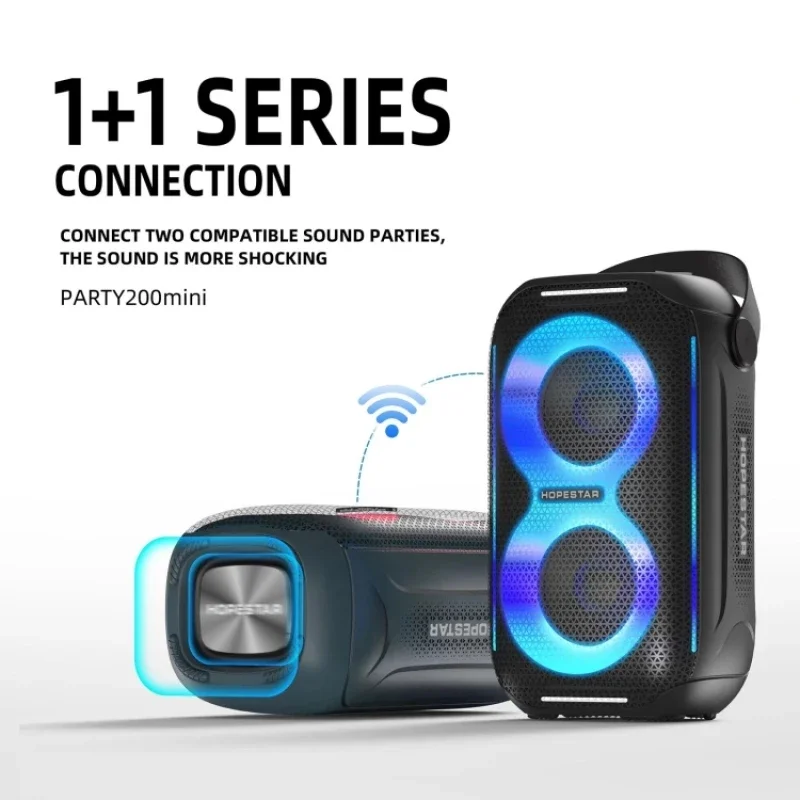 HOPESTAR Party200mini Portable Bluetooth Speaker Outdoor Waterproof RMG Light TWS Subwoofer with Dual Speakers TF Card Sound Box