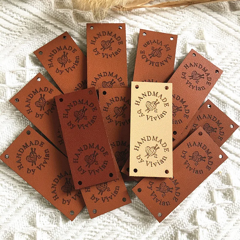 30pcs Personalized Sewing handmade label with logo Folding leather tags for  Crochet clothing Custom rectangle Knitting labels - AliExpress