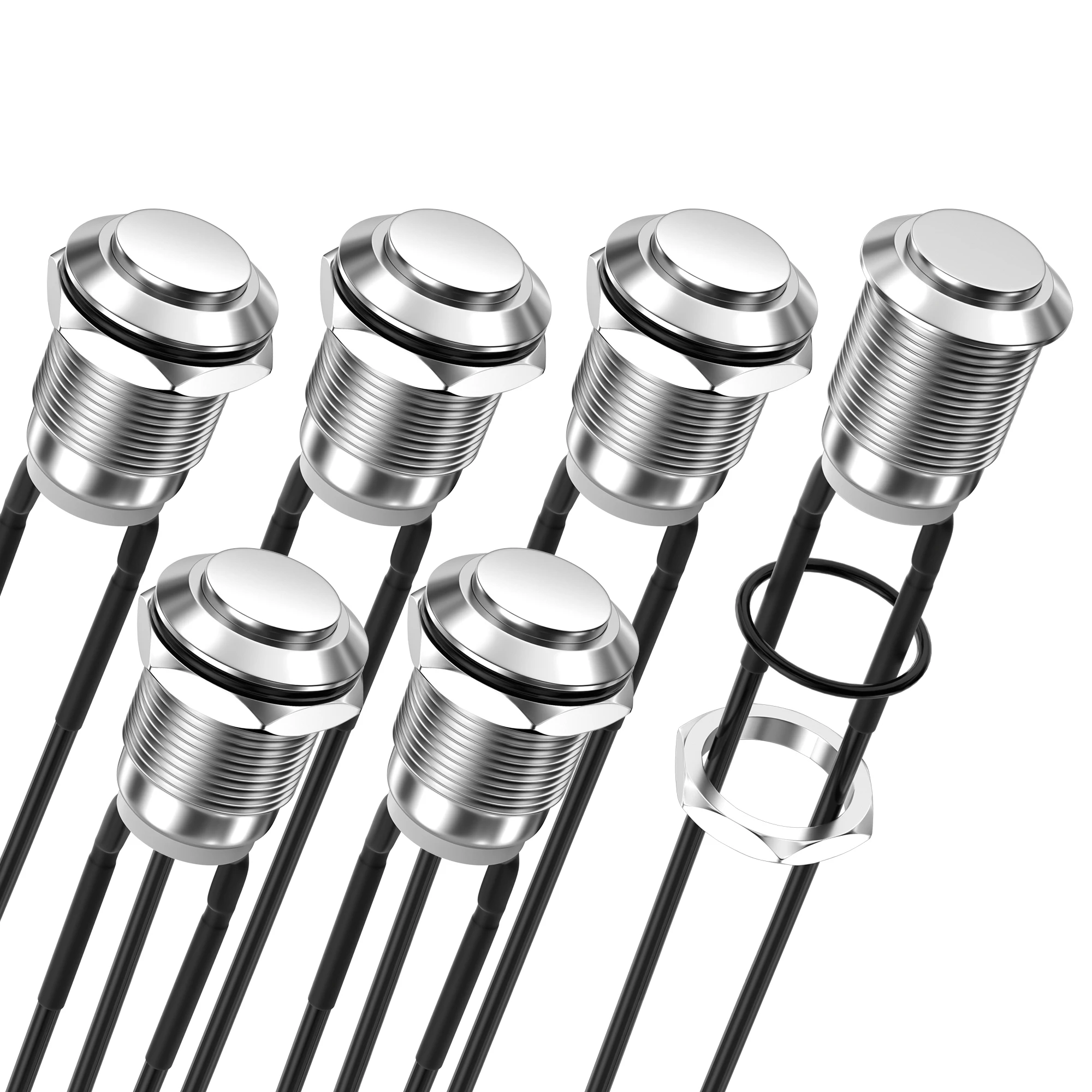 DaierTek 순간 푸시 단추 스위치, 금속 방수 푸시 버튼 스위치 실버, 정상 개방 (ON) OFF, 2 핀 SPST, 12mm, 6 개