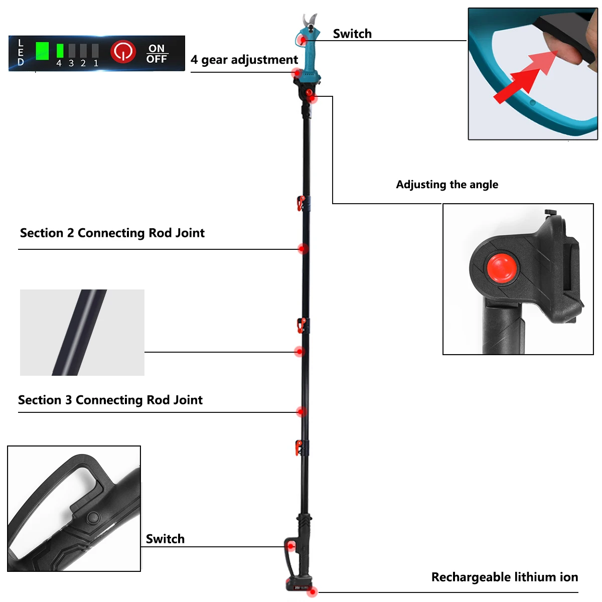 2.3M Extension Pole Brushless Cordless Electric scissor Pruner pruning Shears Efficient Fruit Tree Bonsai Pruning Branche Cutter 6