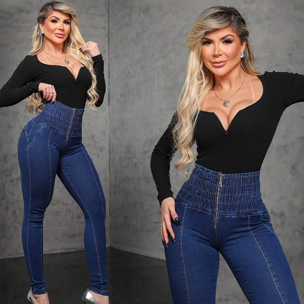 2023 Denim Pants Skinny Jeans for Woman High Waist Push Up Front Zipper Summer Trousers High Street Elastic Pencil Pants Y2k