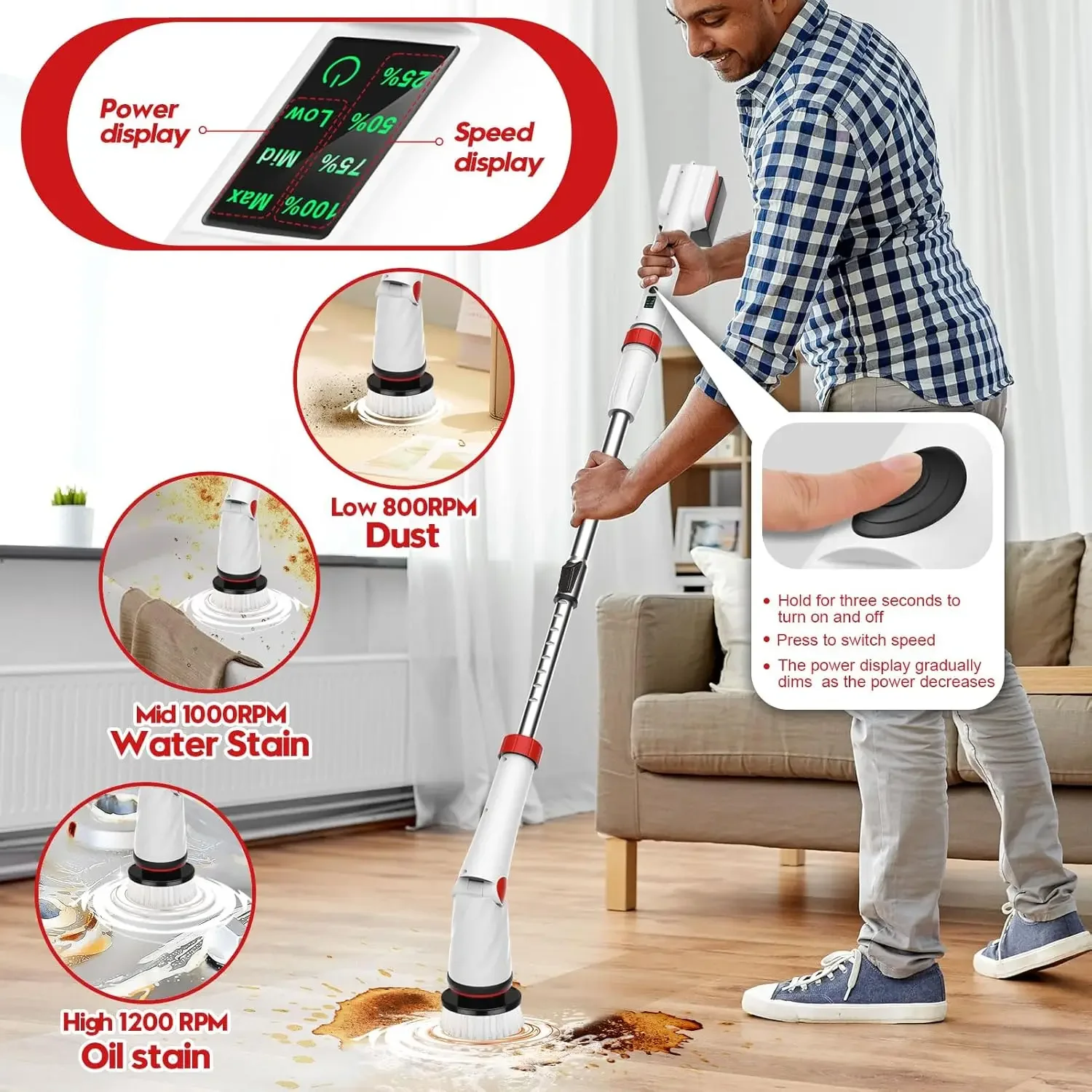 NEW NEW Rechargeable Electric Spin Scrubber, 8 in 1 Electric Spin Scrubber Cordless Tub and Tile Scrubber, 2000mAh Battery Power