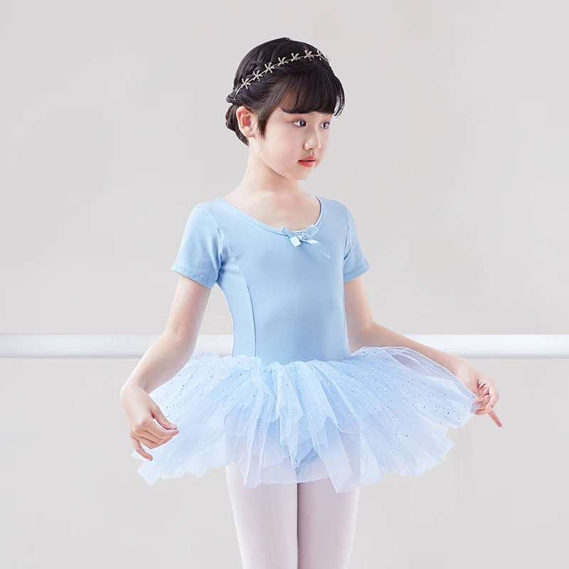 Girls Dance Costumes Ballet Leotard Dance Leotard Girls Ballet Dance Tutu Dress Kids Children Short /Long Sleeves Tulle V Back Bowknot Gymnastics Leotard Dance Wear